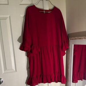Red Ruffle Hem Dress
